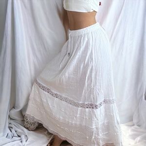 White Flowy Maxi Skirt with Lace Details